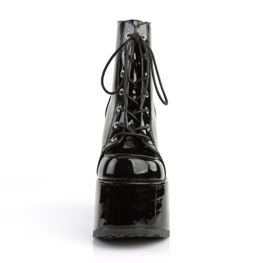Demonia Camel 203 Black Patent Ankle Platform Boots - Picture 2 of 3
